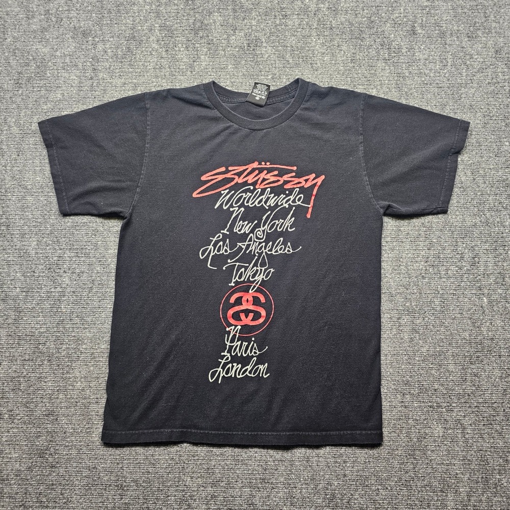 Stussy Worldwide World Tour T-Shirt Black Red White Graphic Mens Small